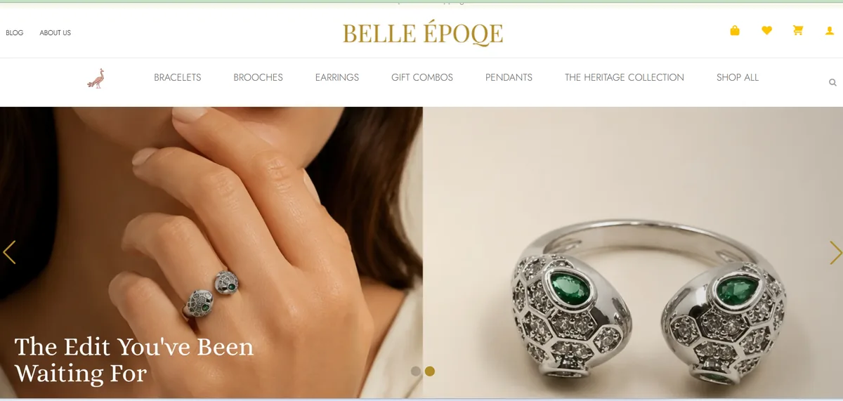 Screenshot of the Belleepoqe jewellery e-commerce website