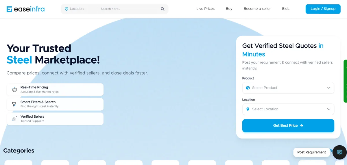 Screenshot of the EaseInfra B2B marketplace platform